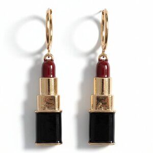 Lipstick Charm Gold Hoop Earrings